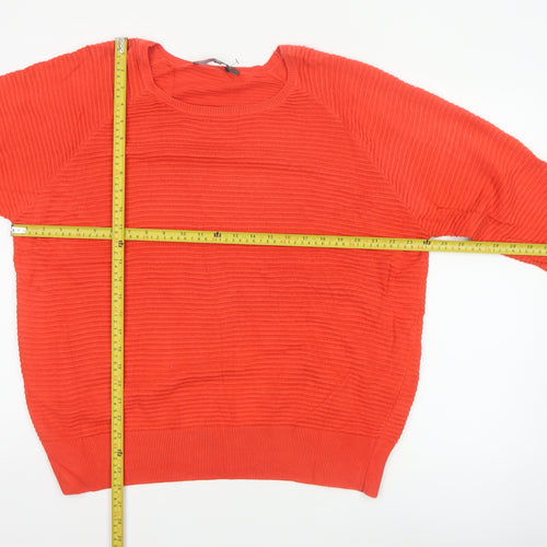 French Connection Women Orange L Cotton Knit Raglan Pullover Jumper