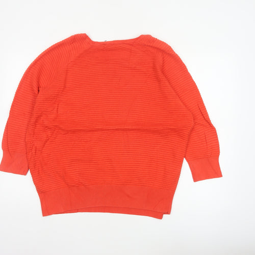 French Connection Women Orange L Cotton Knit Raglan Pullover Jumper
