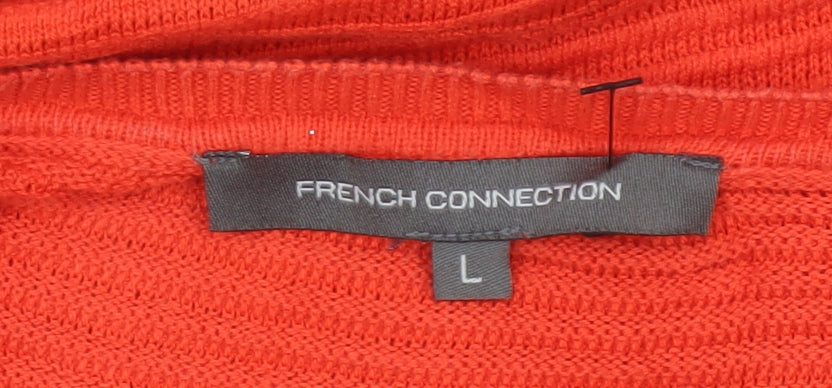 French Connection Women Orange L Cotton Knit Raglan Pullover Jumper