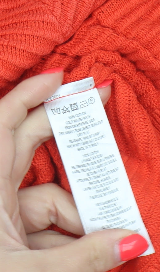 French Connection Women Orange L Cotton Knit Raglan Pullover Jumper