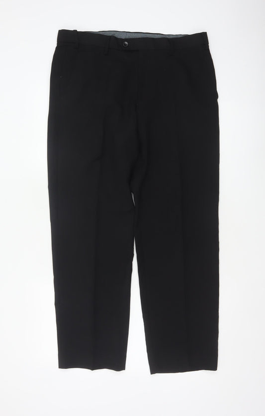 Marks and Spencer Men Black 34 Regular 29in Leg Flat Front Dress Trousers