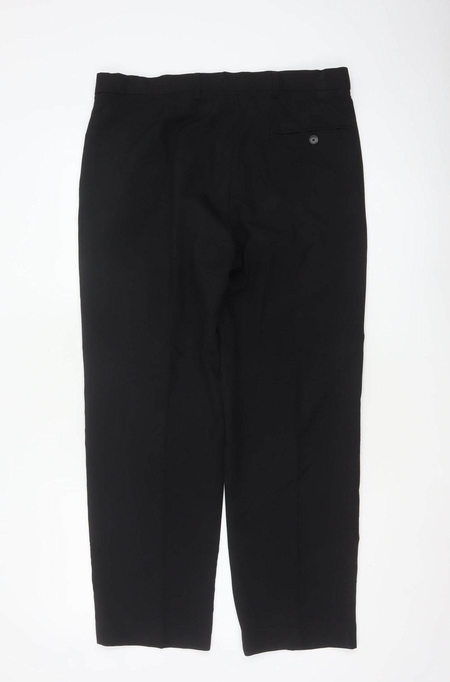 Marks and Spencer Men Black 34 Regular 29in Leg Flat Front Dress Trousers