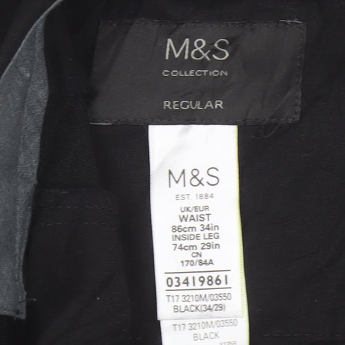 Marks and Spencer Men Black 34 Regular 29in Leg Flat Front Dress Trousers