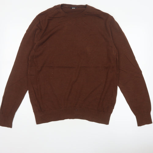 Uniqlo Men’s Brown L 100% Wool Crew Neck Pullover Jumper