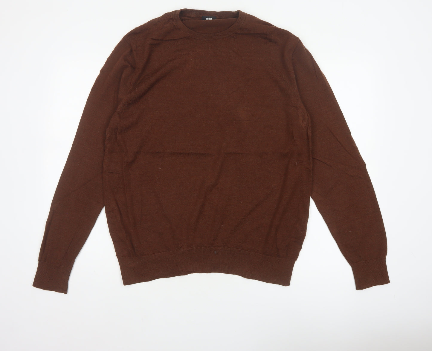 Uniqlo Men’s Brown L 100% Wool Crew Neck Pullover Jumper