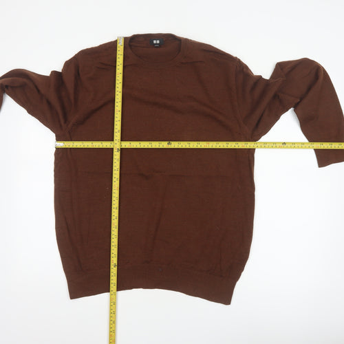 Uniqlo Men’s Brown L 100% Wool Crew Neck Pullover Jumper