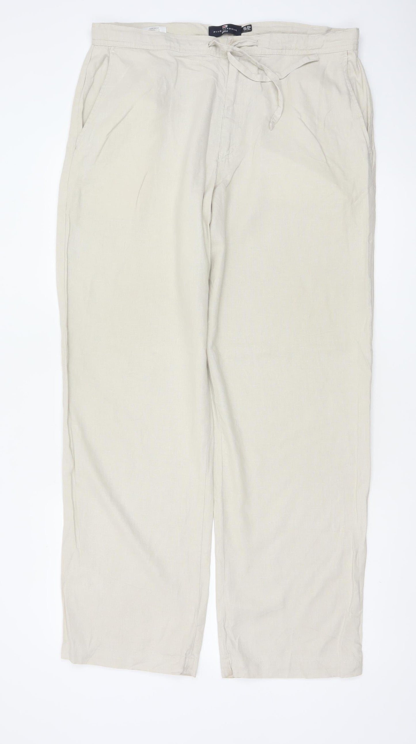 Marks and Spencer Men’s Beige Linen Blend Drawstring Trousers W34 L31