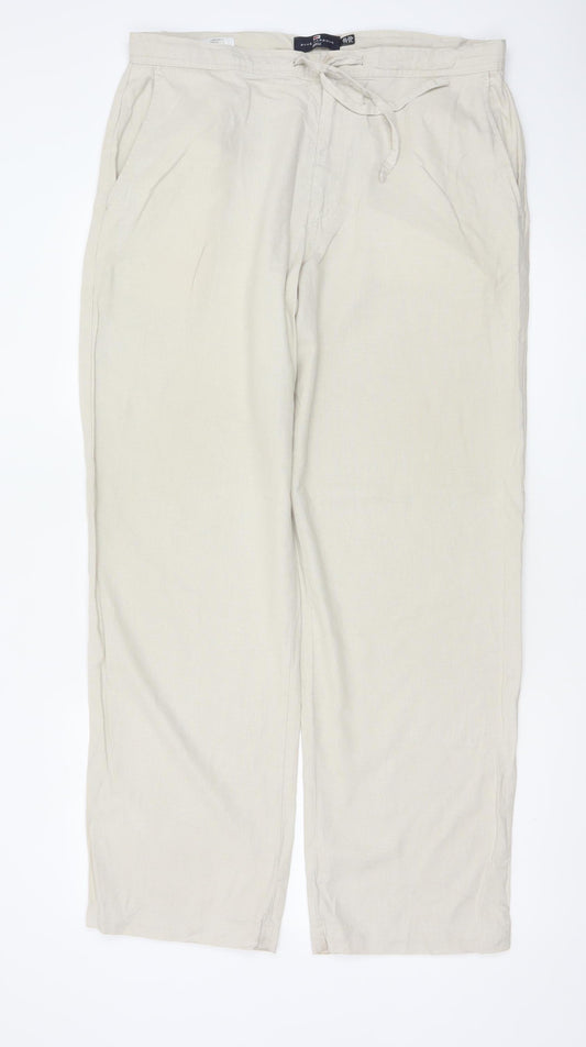 Marks and Spencer Men’s Beige Linen Blend Drawstring Trousers W34 L31