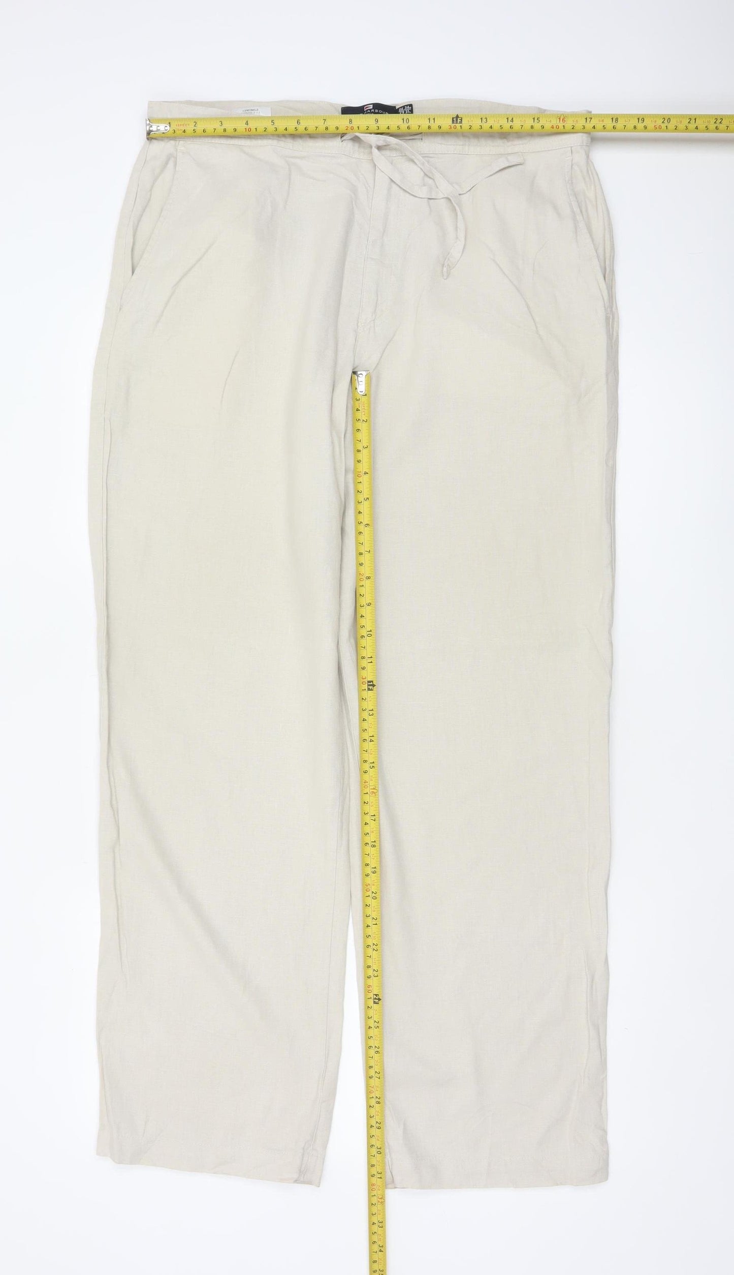 Marks and Spencer Men’s Beige Linen Blend Drawstring Trousers W34 L31