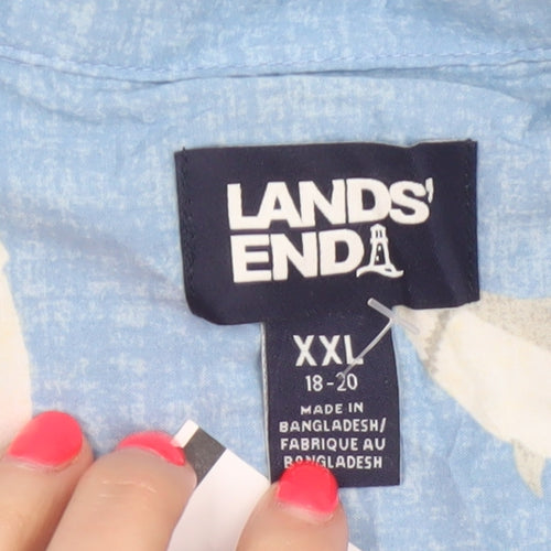 Lands' End Women's Blue Shark Print Button-Up Shirt UK 20 Short Sleeve