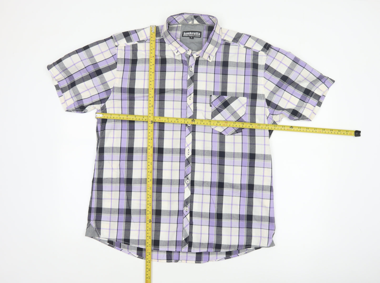 Lambretta Men’s XL Purple Plaid Short Sleeve Button-Up Shirt