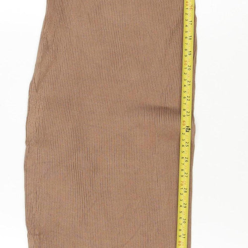 Misspap Women Brown S Ribbed Knit Maxi Jumper Dress Long Sleeve