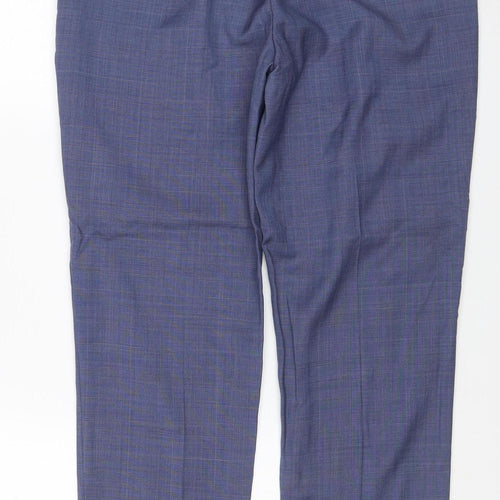 M&S Mens Blue Check Sartorial Slim Fit Dress Trousers 34 Short