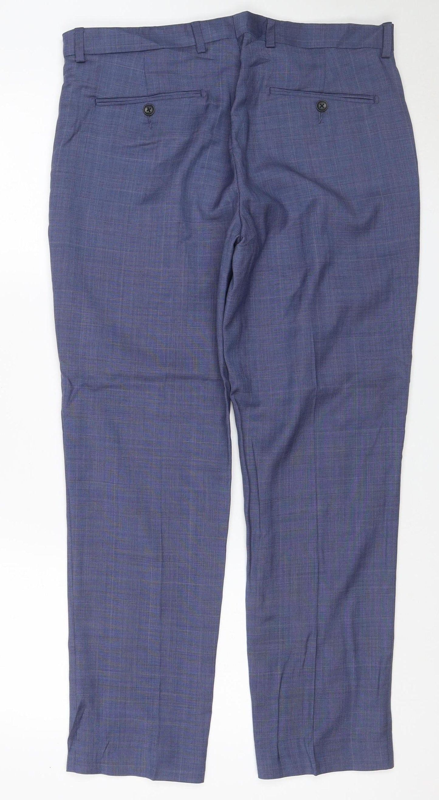 M&S Mens Blue Check Sartorial Slim Fit Dress Trousers 34 Short