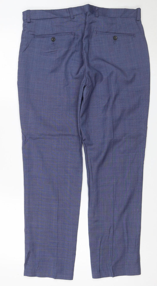M&S Mens Blue Check Sartorial Slim Fit Dress Trousers 34 Short