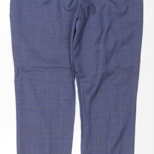 M&S Mens Blue Check Sartorial Slim Fit Dress Trousers 34 Short