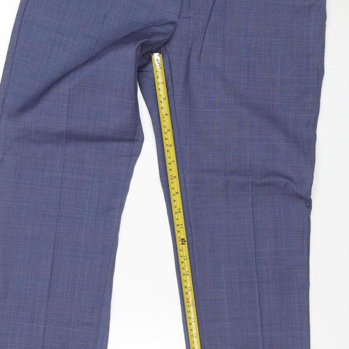 M&S Mens Blue Check Sartorial Slim Fit Dress Trousers 34 Short