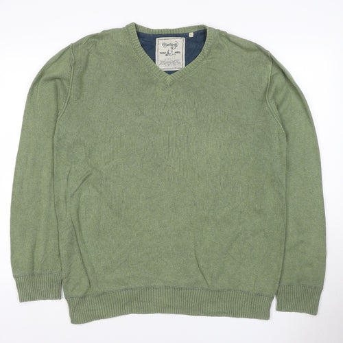 Mantaray Men’s Green L V-Neck Cotton Knit Pullover Jumper