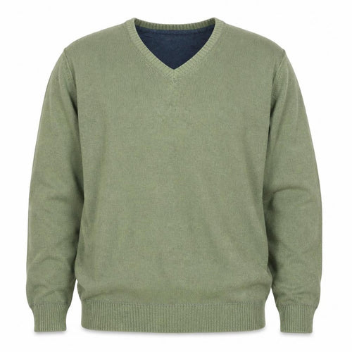 Mantaray Men’s Green L V-Neck Cotton Knit Pullover Jumper