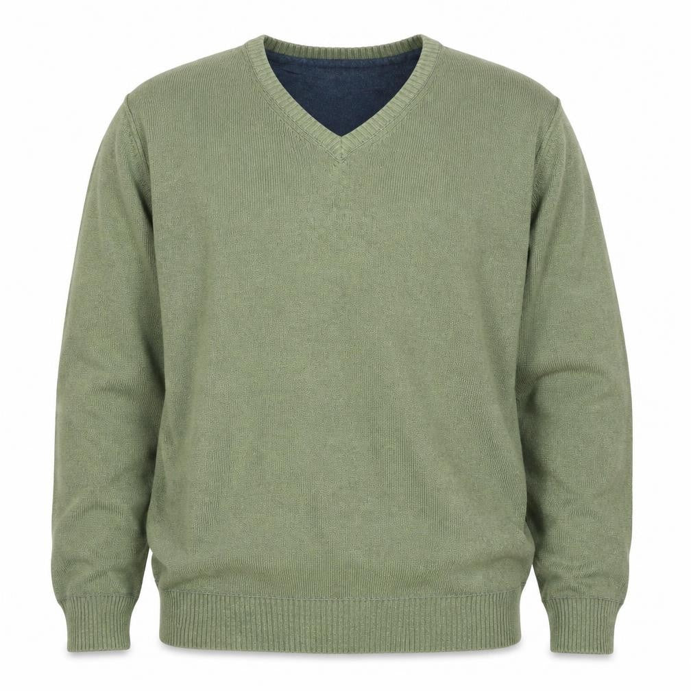 Mantaray Men’s Green L V-Neck Cotton Knit Pullover Jumper
