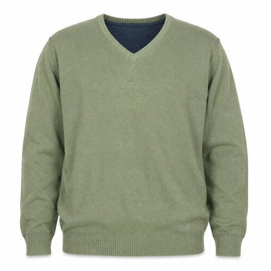 Mantaray Men’s Green L V-Neck Cotton Knit Pullover Jumper