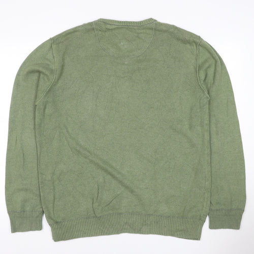 Mantaray Men’s Green L V-Neck Cotton Knit Pullover Jumper