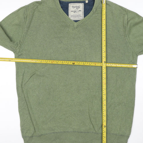 Mantaray Men’s Green L V-Neck Cotton Knit Pullover Jumper