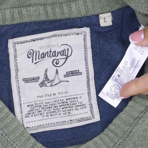 Mantaray Men’s Green L V-Neck Cotton Knit Pullover Jumper