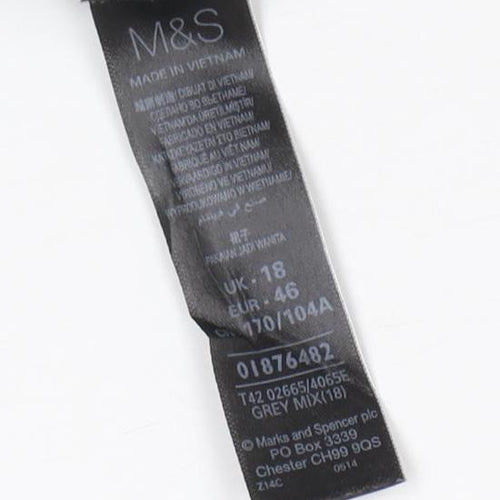 M&S Collection Women Grey UK 18 Shift Dress V-Neck Long Sleeve
