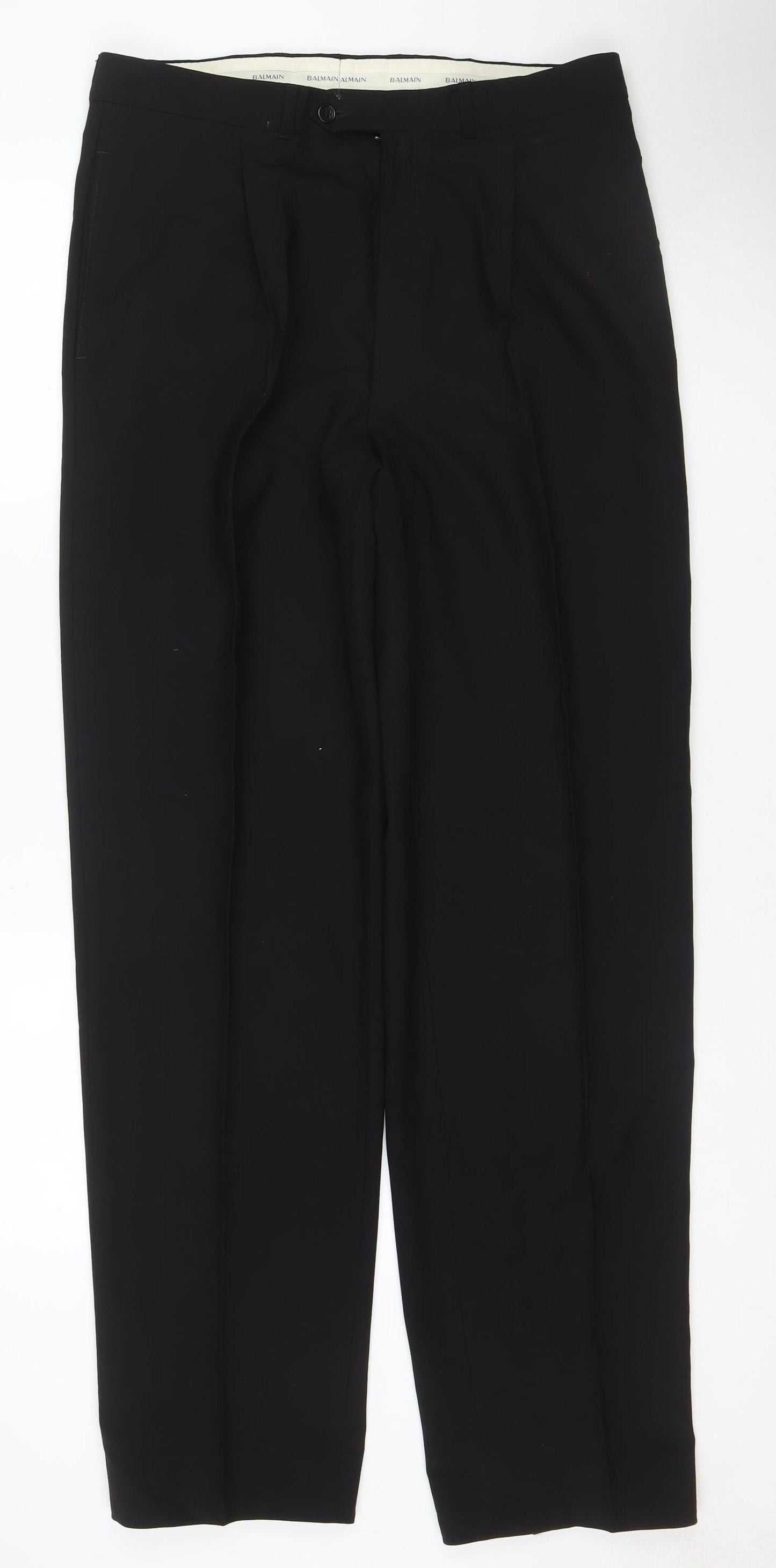 Balmain Men’s Black 34L Wool Straight Dress Trousers 34W 34L