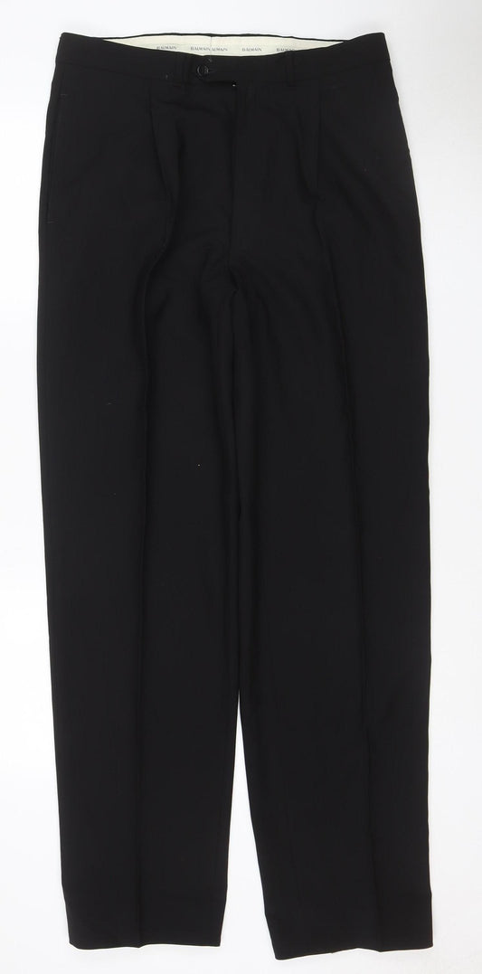 Balmain Men’s Black 34L Wool Straight Dress Trousers 34W 34L