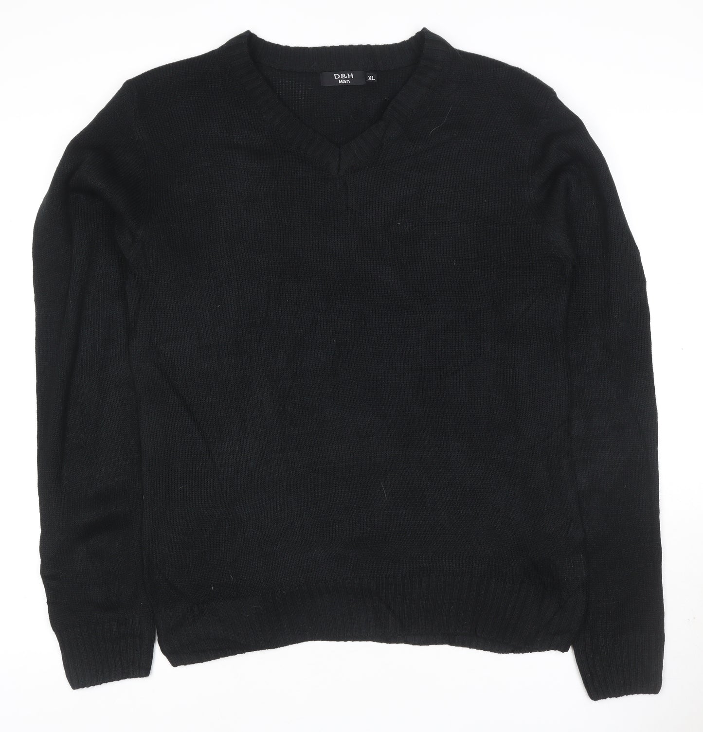 D&H Man Men’s Black XL V-Neck Acrylic Knit Pullover Jumper
