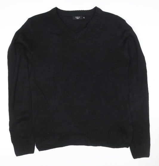 D&H Man Men’s Black XL V-Neck Acrylic Knit Pullover Jumper