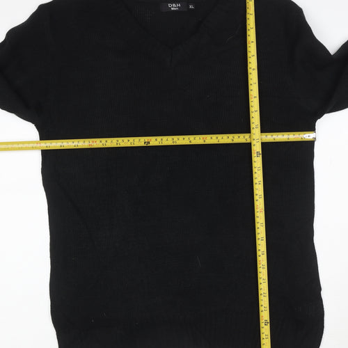 D&H Man Men’s Black XL V-Neck Acrylic Knit Pullover Jumper