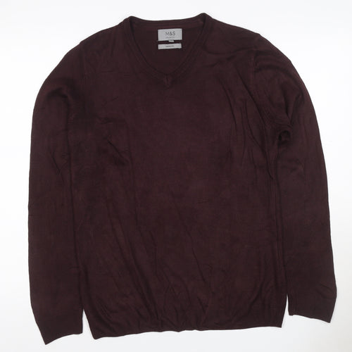 Marks and Spencer Mens Brown M V-Neck Cashmilon Acrylic Pullover Jumper
