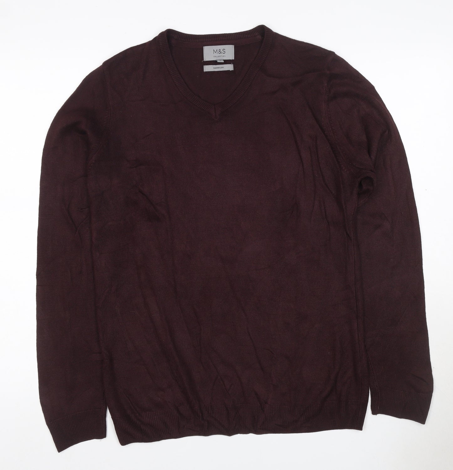 Marks and Spencer Mens Brown M V-Neck Cashmilon Acrylic Pullover Jumper