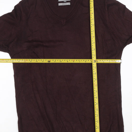 Marks and Spencer Mens Brown M V-Neck Cashmilon Acrylic Pullover Jumper