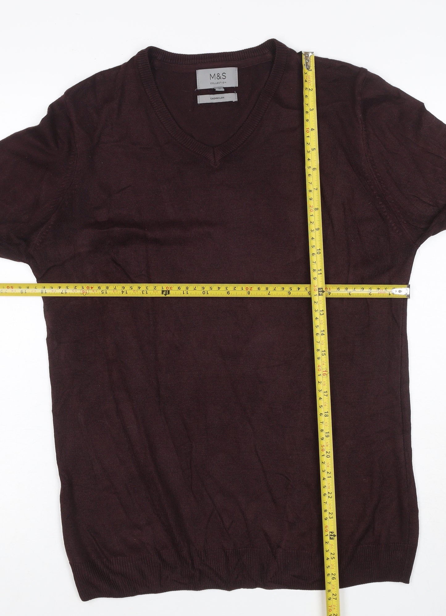 Marks and Spencer Mens Brown M V-Neck Cashmilon Acrylic Pullover Jumper