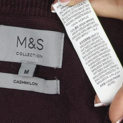 Marks and Spencer Mens Brown M V-Neck Cashmilon Acrylic Pullover Jumper