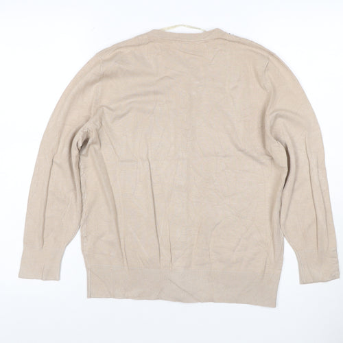 Cable & Gauge Women Beige M Beaded Jewel Neck Knit Cardigan