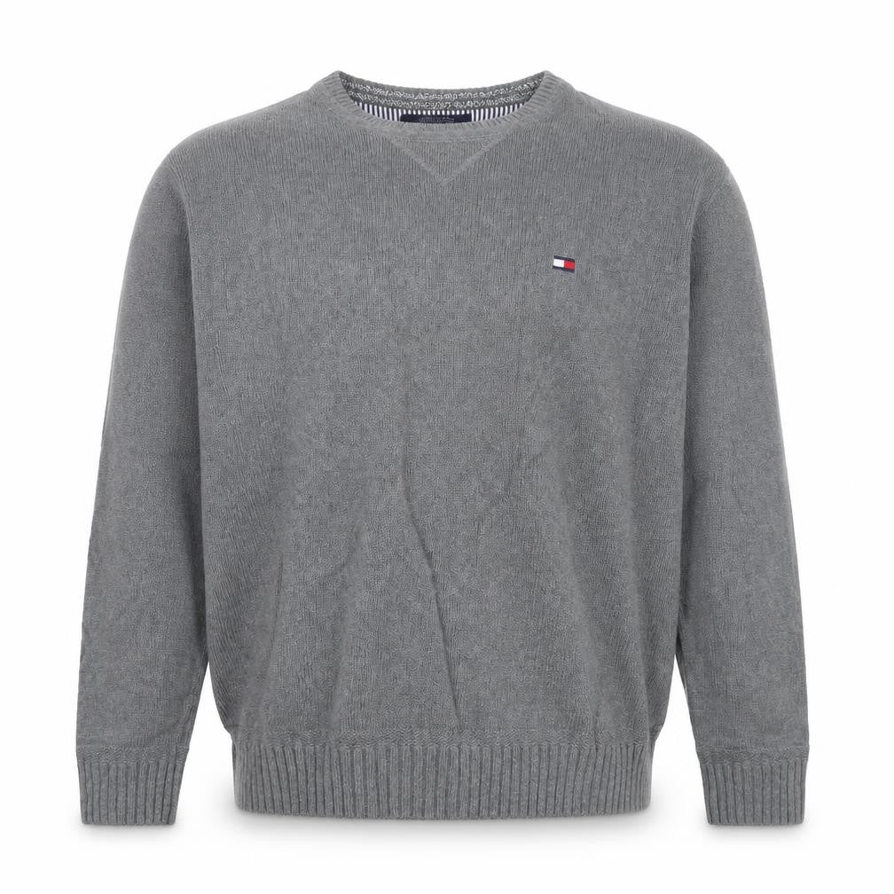 Tommy Hilfiger Men’s Grey Large Cotton Crew Neck Logo Pullover Jumper