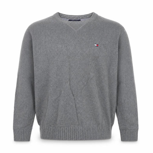 Tommy Hilfiger Men’s Grey Large Cotton Crew Neck Logo Pullover Jumper