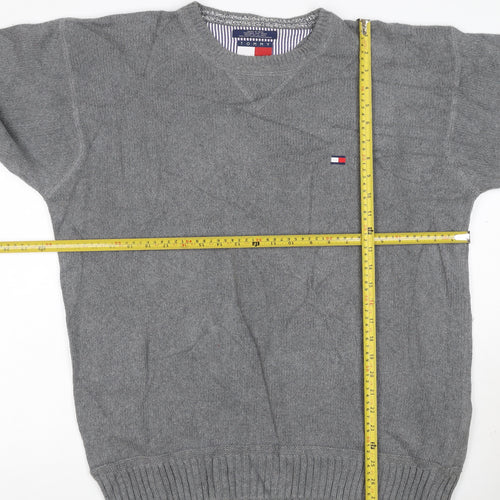 Tommy Hilfiger Men’s Grey Large Cotton Crew Neck Logo Pullover Jumper