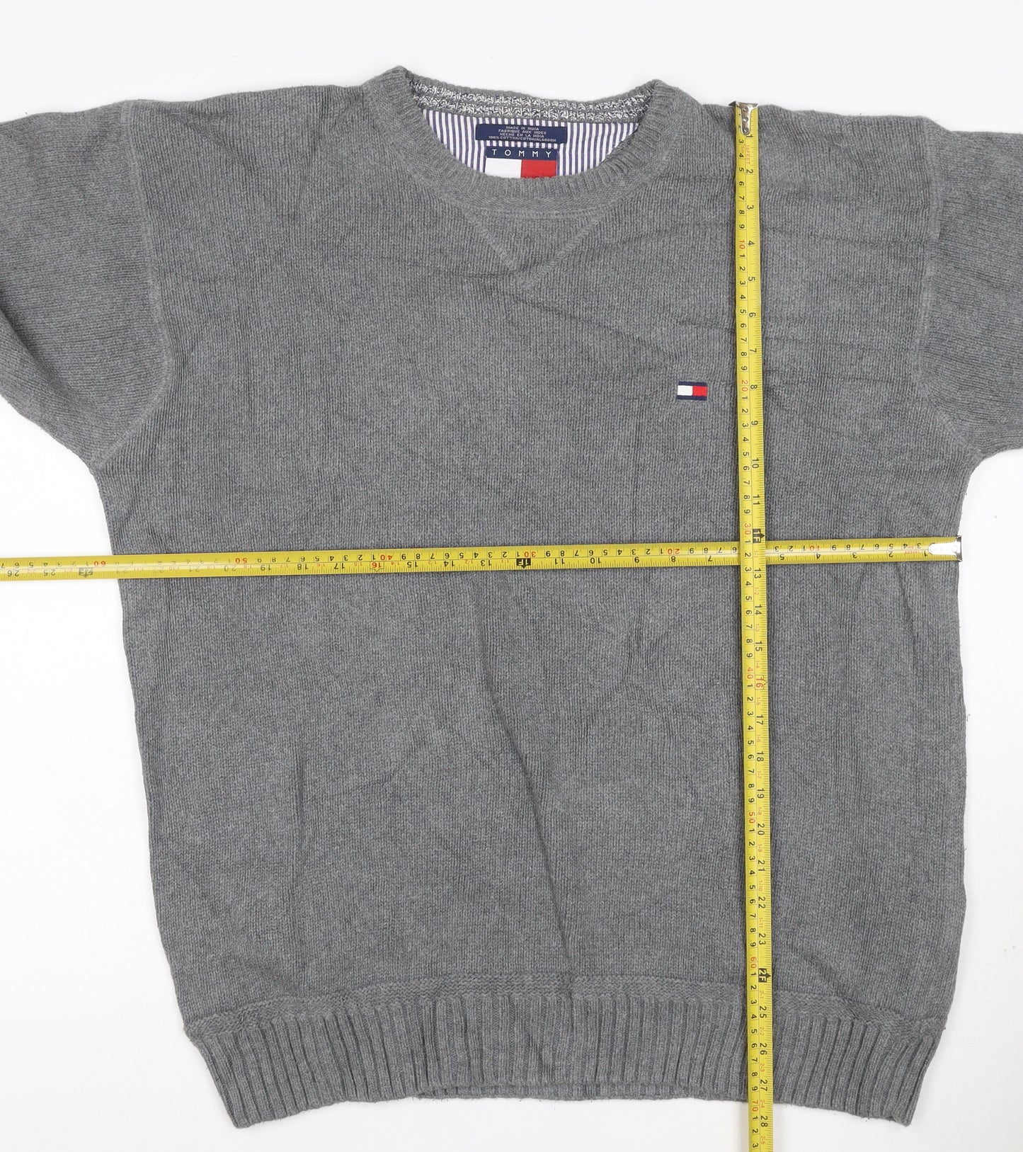 Tommy Hilfiger Men’s Grey Large Cotton Crew Neck Logo Pullover Jumper