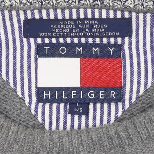 Tommy Hilfiger Men’s Grey Large Cotton Crew Neck Logo Pullover Jumper