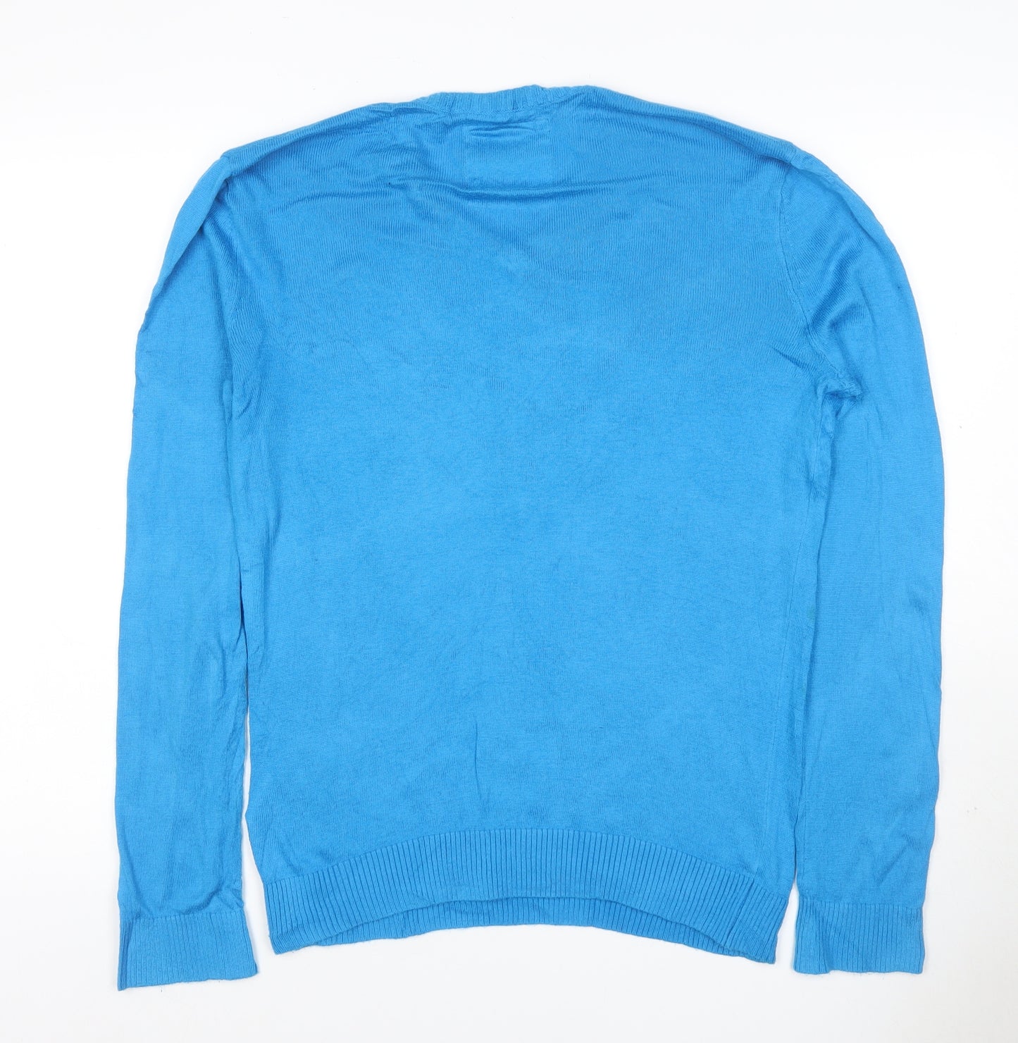 Hollister Men’s Blue S V-Neck Logo Cotton Knit Pullover Jumper