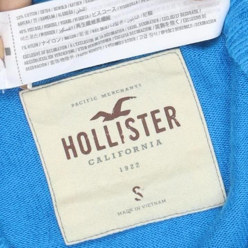 Hollister Men’s Blue S V-Neck Logo Cotton Knit Pullover Jumper
