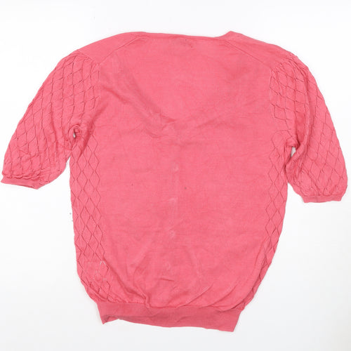 Lyle & Scott Women Pink M Cable Knit V-Neck Button Cardigan
