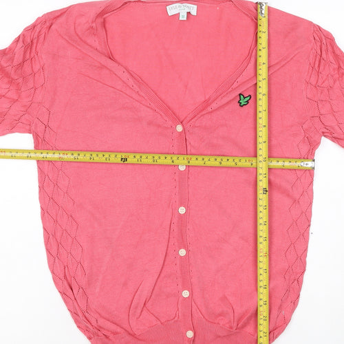Lyle & Scott Women Pink M Cable Knit V-Neck Button Cardigan