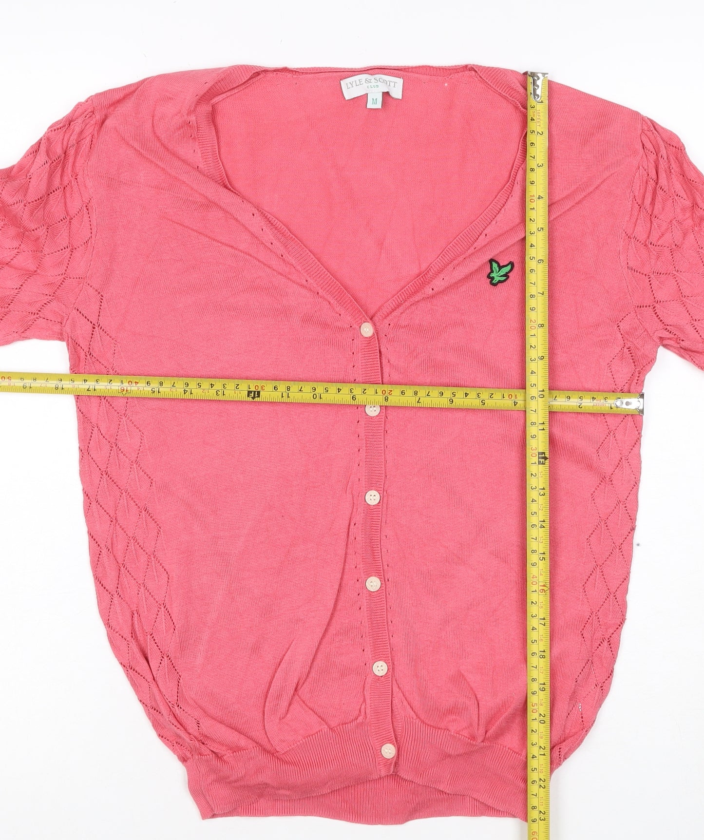 Lyle & Scott Women Pink M Cable Knit V-Neck Button Cardigan